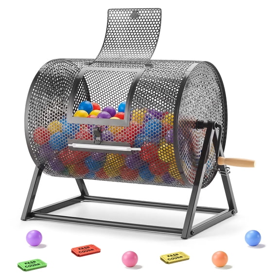 VEVOR Raffle Ticket Spinner, 16.1" x 11.9" Holds 5000 Tickets or 200 Ping Pong Balls, Raffle Drum Lottery Spinning Cage with Reinforced Handle, Stable Triangular Stand, for Events, Gatherings, Black