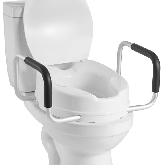 VEVOR Raised Toilet Seat with Arms, 300 lbs Load Capacity, 4-Inch Lift Height, Widened Commode Elevated Toilet Seat Riser with Padded Handles for Seniors, Elderly, Handicap, Disabled, and Adults Use