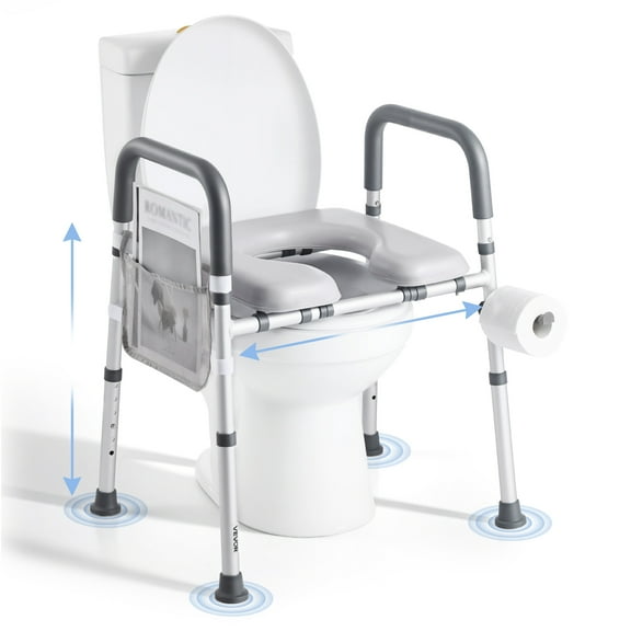 VEVOR Raised Toilet Seat with Arms, 400 lbs Load Capacity, Adjustable Height and Width, Commode Cushion Padded Elevated Toilet Seat Riser with Handles for Seniors, Elderly, Handicap, Disabled, Adults