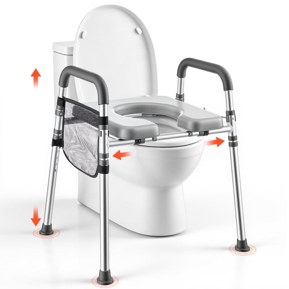 VEVOR Raised Toilet Seat with Handles 350 lb Handicap Elevated Toilet Riser, for Seniors, Elderly & Disabled, Adjustable Height & Width, Soft Cushion Padded, Fits Round, Elongated & V-Shaped Commode