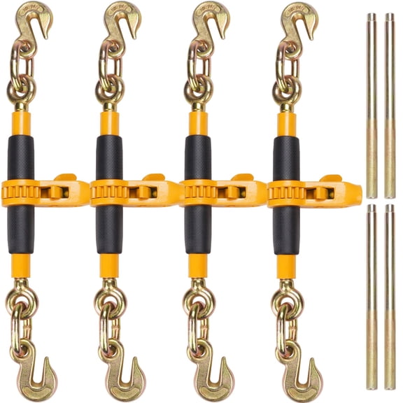 VEVOR Ratchet Chain Binder, 3/8"-1/2" Heavy Duty Load Binders, with G80 Hooks 12000 lbs Secure Load Limit, Labor-saving Anti-skid Handle, Tie Down Hauling Chain Binders for Flatbed Truck Trailer, 4 P