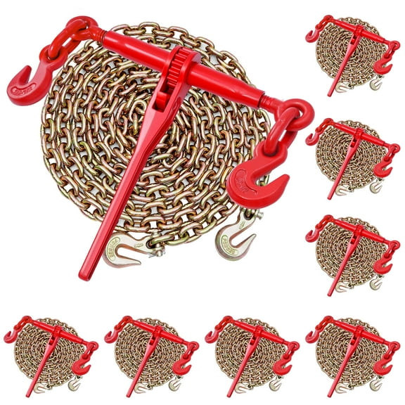 VEVOR Ratchet Chain Binder, 3/8 in x 10 ft G80 Chains, 9200 lbs Working Load of Ratchet Load Binder, Chains and Binders Set, Tie Down Hauling Chain Binders for Hauling, Towing, Logging, Lifting