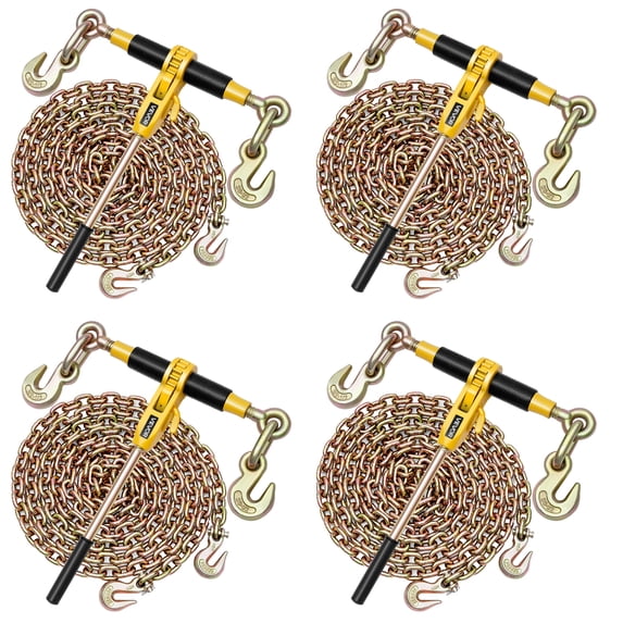 VEVOR Ratchet Chain Binder, 3/8 in x 20 ft G80 Chains, 9200 lbs Working Load of Ratchet Load Binder, Chains and Binders Set, Tie Down Hauling Chain Binders for Hauling, Towing, Logging, Lifting