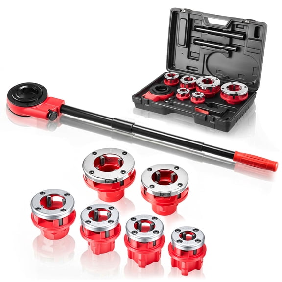VEVOR Ratchet Pipe Threader Kit with 6 Dies, 1/2" NPT to 2" NPT Manual Ratcheting Pipe Threading Tool, Portable Pipes Threader Set with Toolbox for Plumbing Installation & Repair
