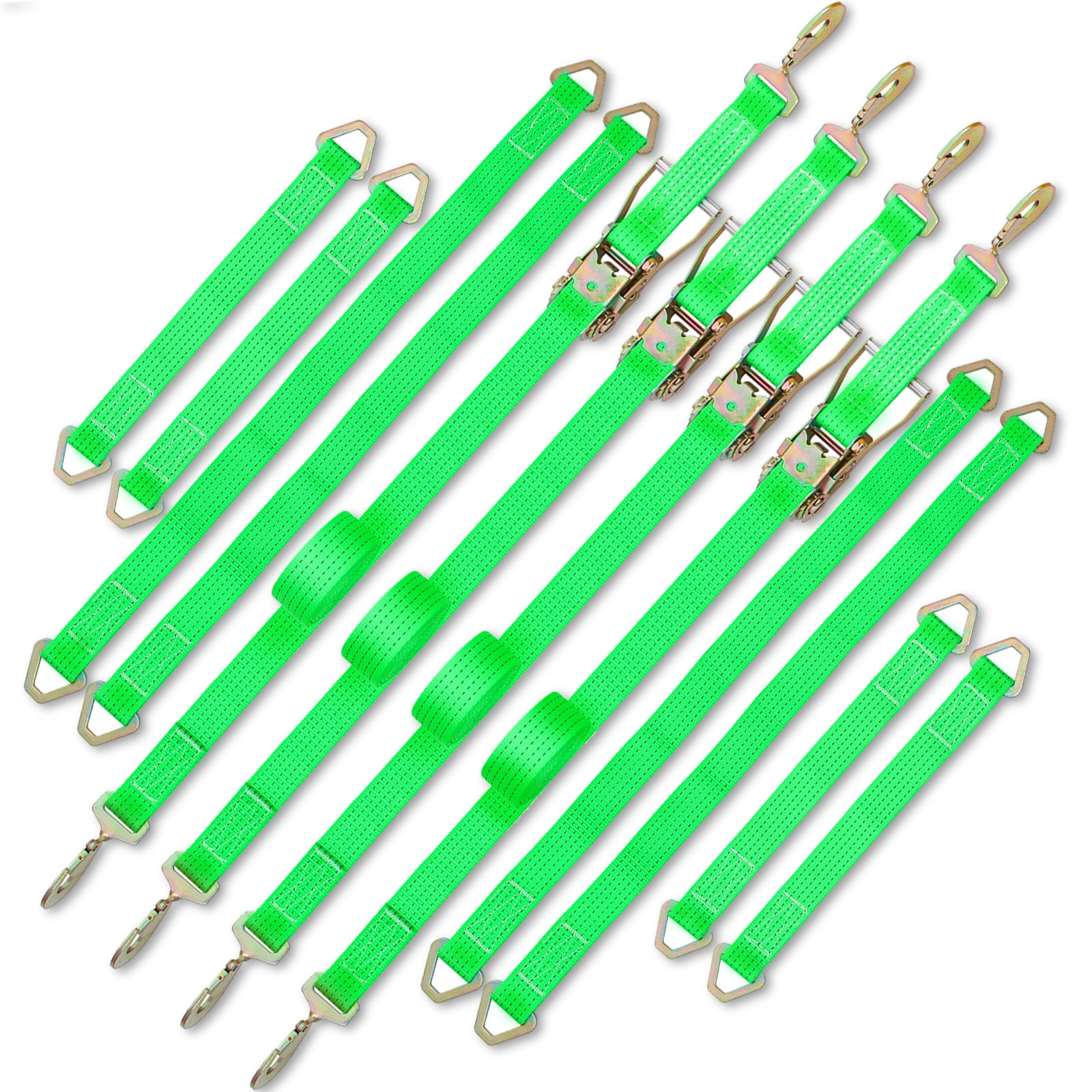 VEVOR Ratchet Tie Down Strap, 15.6ft x 2in Polyester Ratchet Strap 4000 lbs Working Load, 12 PCs Heavy Duty Car Strap w/ Double Hooks, Car Tie Down Strap with Chain Anchors, Security Fastening, Green
