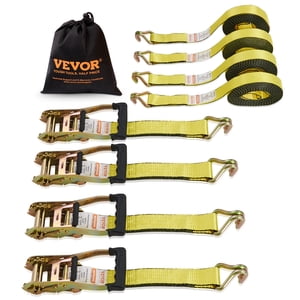 Correas de amarre con trinquete VEVOR (4 unidades), resistencia a la rotura 10000 lb, gancho J doble, incluye 4 correas con trinquete premium de 2" x 27' con mangos acolchados, para mover y asegurar carga, electrodomésticos, equipo de jardín