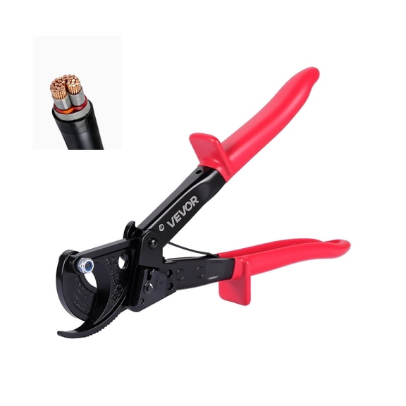 VEVOR Ratcheting Cable Cutter, Spring Steel Blades with PVC-Coated Handles, Quick-Release Button, Heavy Duty Ratchet Cable Wire Cutter for Cutting Copper & Aluminum Cables Up to 474 MCM / 240 mm