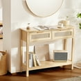 thumbnail image 1 of VEVOR Rattan Console Table with 2 Storage Drawers, Rattan Entryway Table with Natural Rattan Sliding Door, Console Sofa Table for Living Room, Study, Entryway Or TV Wall, Natural, 1 of 9
