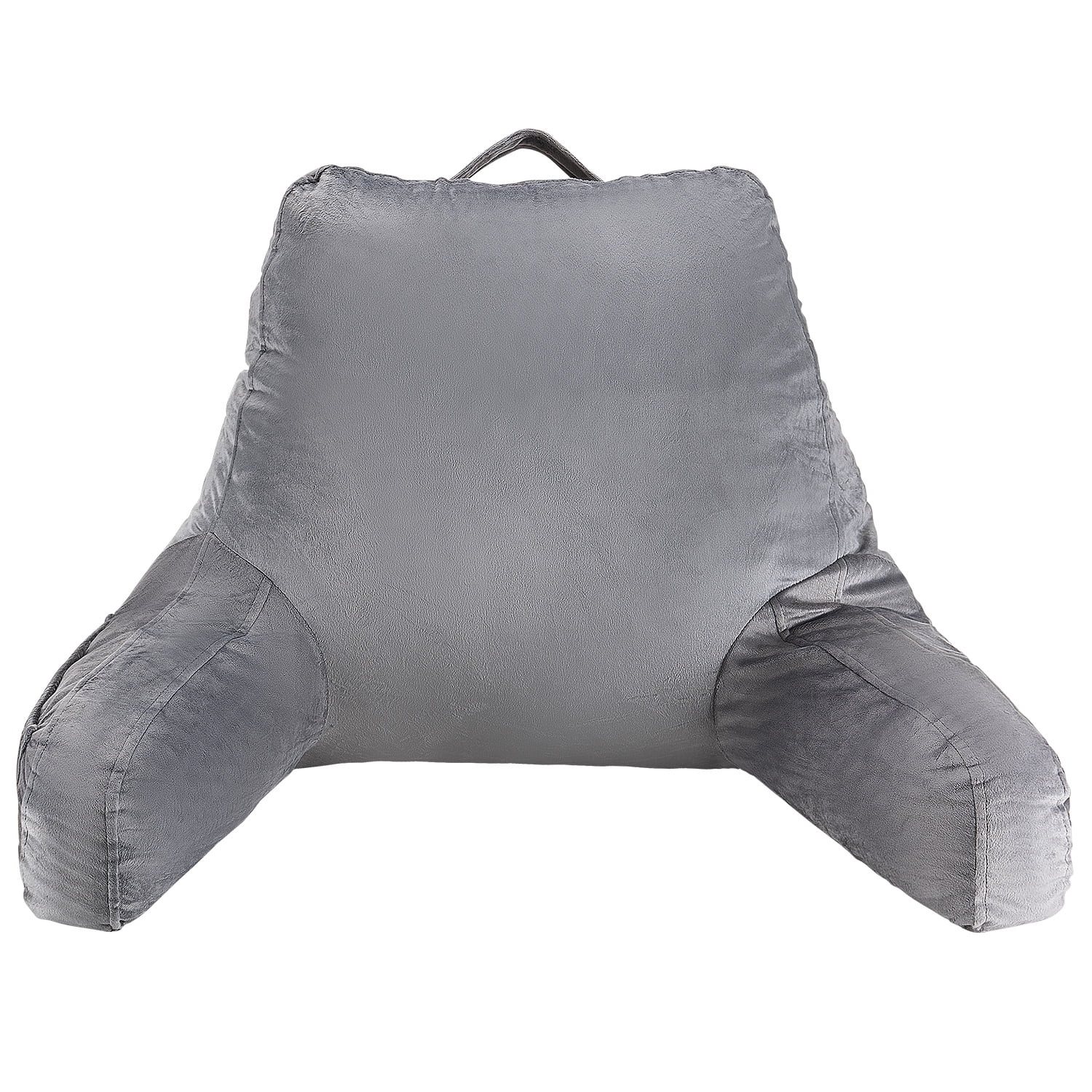 VEVOR Reading Pillow, Standard Size Bed Pillow with Shredded Memory Foam, Back Pillow with 3 Pockets and Washable Short Velvet Cloth, Top with Handle, for Watching TV, Reading, Gaming, Resting, Grey