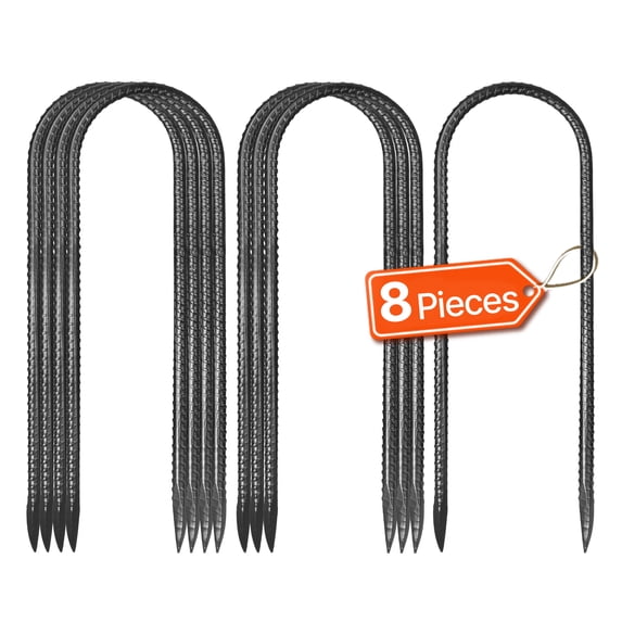 VEVOR Rebar Stakes, 12-Inch, Heavy-Duty 0.32 in Diameter U Shape, Galvanized Steel Ground Anchors with Chisel Point End & Rust-Resistant Coating, for Gardening Support, Fence, Camping Tents (8-Pack)