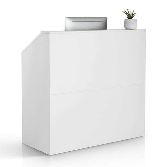 VEVOR Reception Desk, 46 Inch Rectangular Front Counter Table, Office Reception Desk, Retail Counter and Front Reception Counter, for Checkout, Lobby, Beauty Salon and Office, White