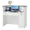 thumbnail image 1 of VEVOR Reception Desk, 50 inch Rectangular Front Counter Table, Modern Office Reception Desk with Light Strip, 3 Drawers & Storage Cabinets, Retail Counter Table for Checkout, Lobby, Salon, Office, 1 of 9