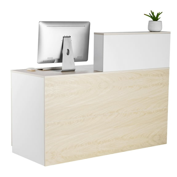 VEVOR Reception Desk, 55 Inch Rectangular Front Counter Table, Office Reception Counter with Lockable Drawer and Storage Cabinet, for Checkout, Lobby, Beauty Salon and Office, Natural
