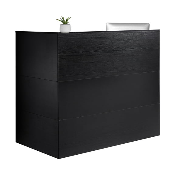VEVOR Reception Desk, 55Inch L-Shaped Front Counter Table, Office Reception Counter with Drawer Keyboard Tray and Storage Cabinet, for Checkout, Lobby, Beauty Salon & Office, Black