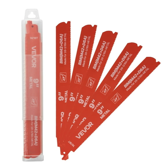 VEVOR Reciprocating Saw Blades, 25 Pack, 14/18 TPI Bi-Metal Reciprocating Saw Blade Set with Universal Shank, Sharp Teeth for Fast and Smooth Cuts, for Cutting 1/8-5/16 inch Medium Metals, Orange