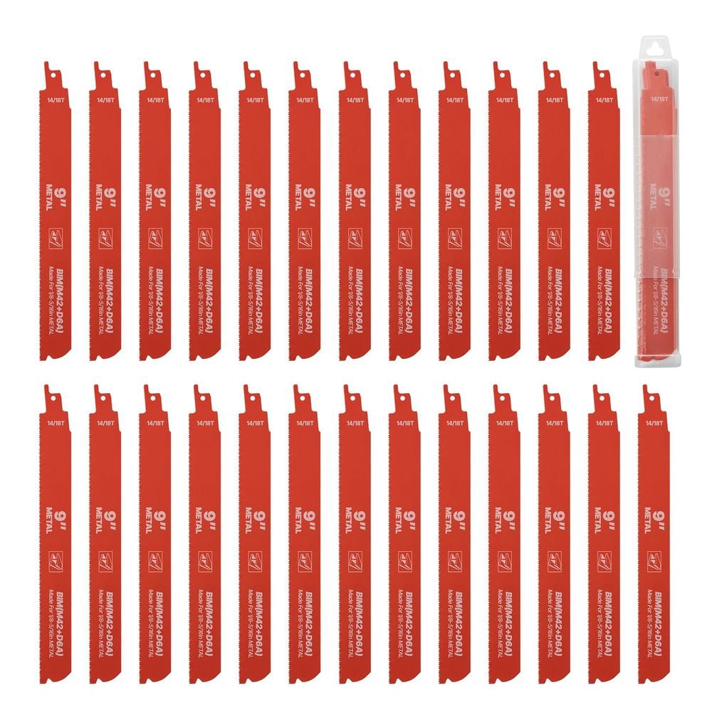 Reciprocating Saw Blades, 25 Pack, 14/18 TPI Bi-Metal Reciprocating Saw Blade Set with Universal Shank, Sharp Teeth for Fast and Smooth Cuts, for Cutting 1/8-5/16 inch Medium Metals, Orange