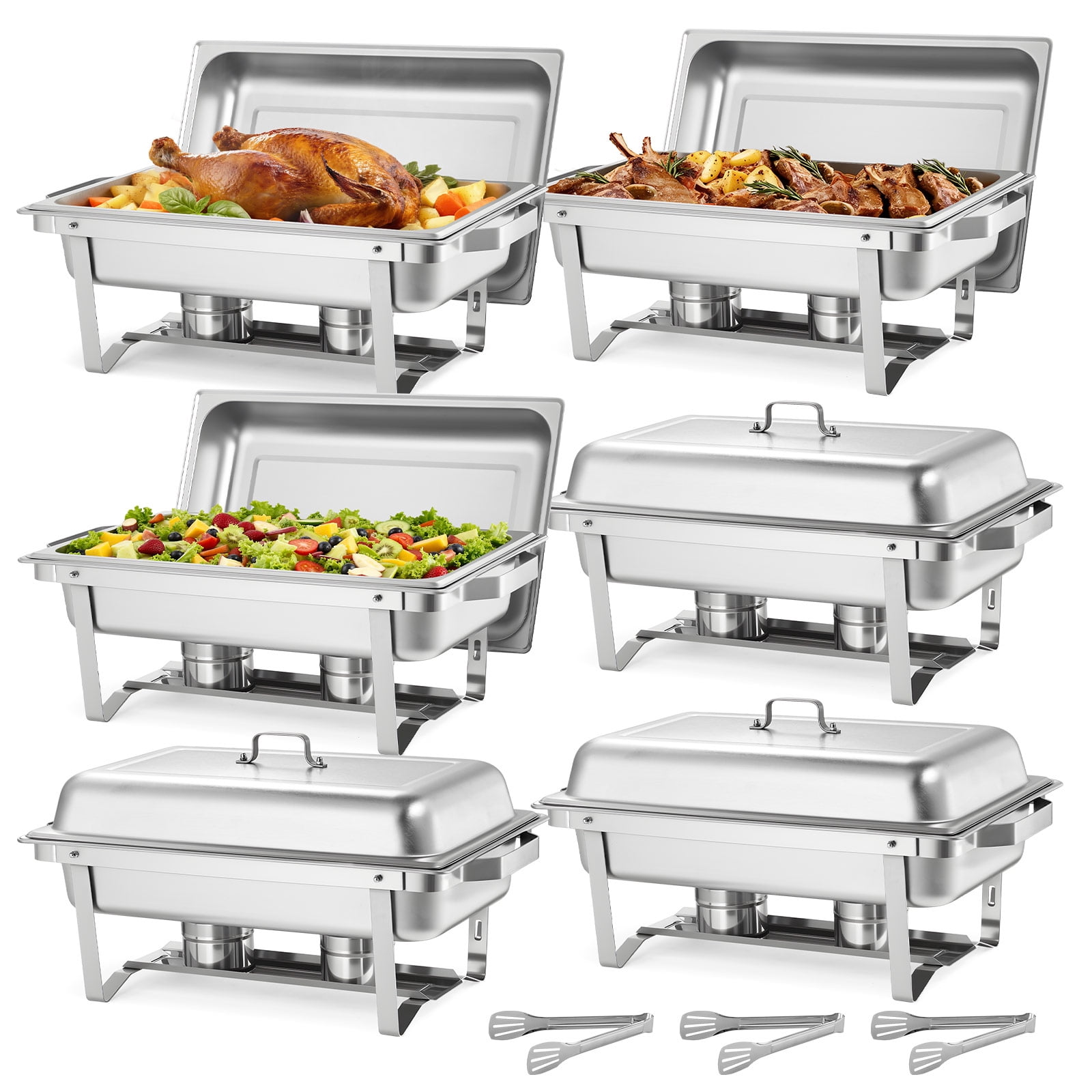 VEVOR Rectangle Chafing Dish, 9 Qt 6 Pack Stainless Steel Chafing Dish ...