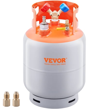 VEVOR Refrigerant Recovery Tank with Float Switch - 30 lb. Capacity ac Recovery Tank with ¼ to ½ Adaptor, Reusable Recovery Tank HVAC for All Refrigerant, Prevent Overflow, with Trace Amount of N2