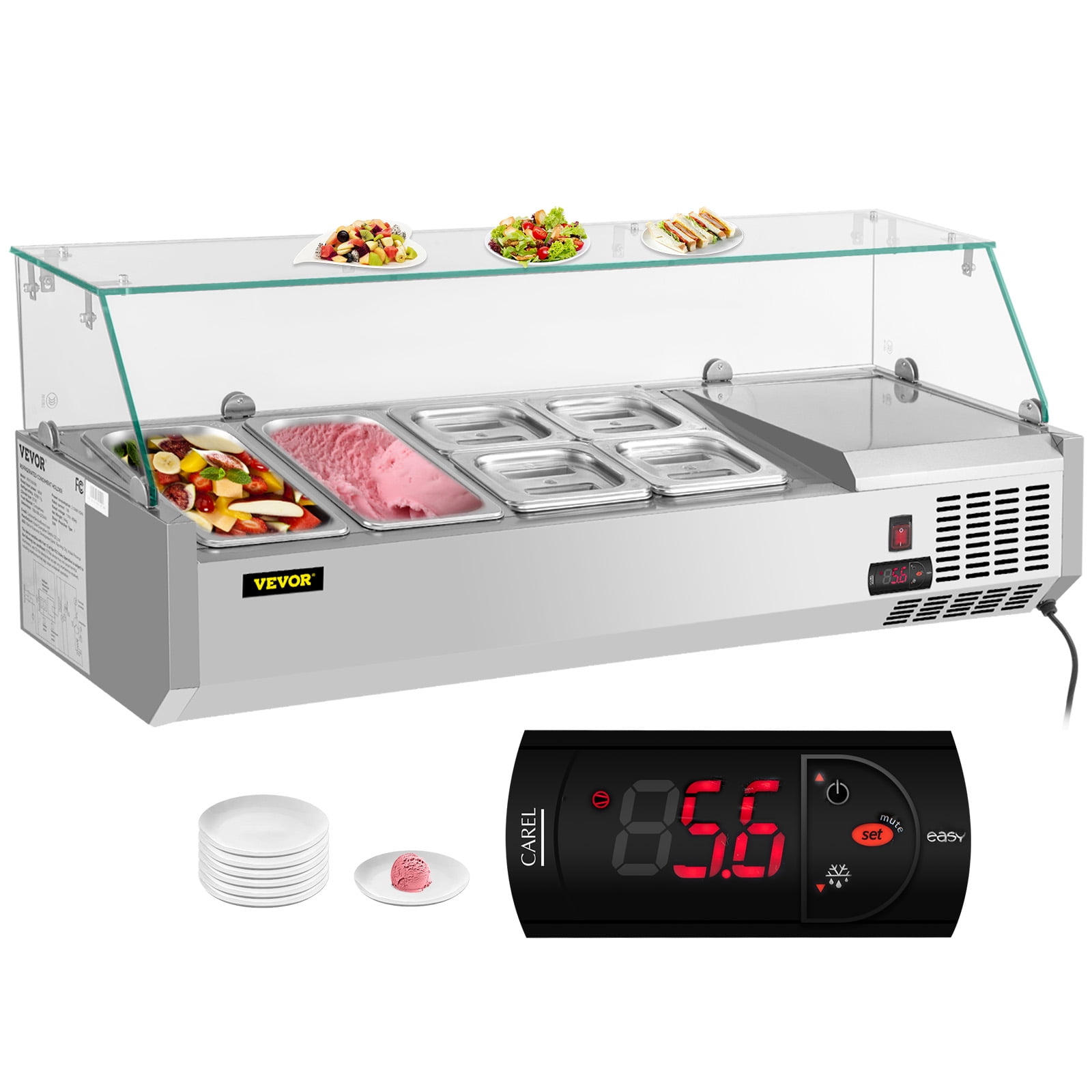 VEVOR Refrigerated Condiment Prep Station, 48-inch, 10.8Qt Sandwich ...