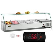 VEVOR Refrigerated Condiment Prep Station, 55-inch, 38Qt Sandwich / Salad Prep Table w/ 3 1/3 Pans & 4 1/6 Pans, 150W Salad Bar w/ 304 Stainless Body Tempered Glass Shield Digital Panel Auto Defrost