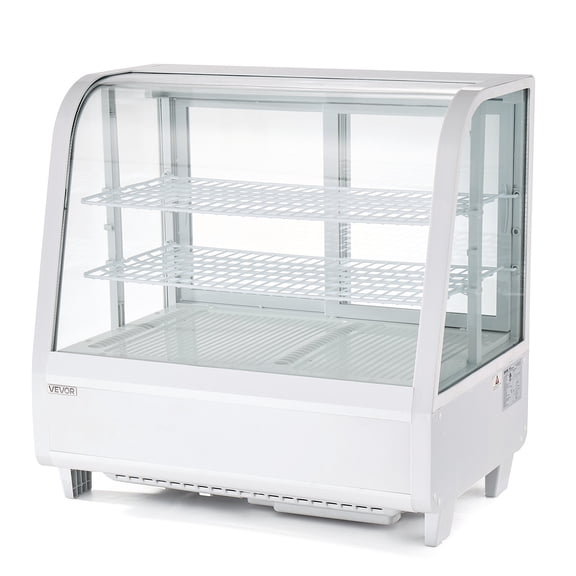 VEVOR Refrigerated Display Case, 3.5 Cu.Ft./100L Countertop Pastry Display Case, 2-Tier Commercial Cake Refrigerator with LED Lighting, TURBO Cooling, Frost-Free Air-Cooling, for Bakery, Dessert Shop