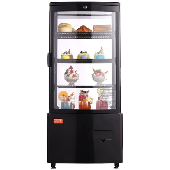 Refrigerated Display Case, 3 Cu.Ft./85L Countertop Pastry Display Case, 3-Tier Commercial Display Refrigerator with LED Lighting, TURBO Cooling, Frost-Free Air-Cooling, Locked Door for Bakery