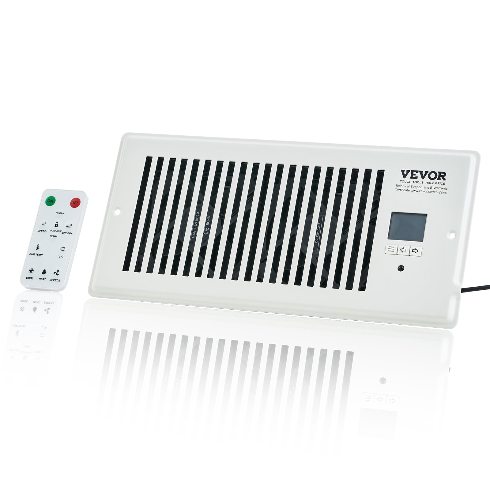 VEVOR Register Booster Fan, Quiet Vent Booster Fan Fits 4 x 10 Register Holes, with Remote Control and Thermostat Control, Adjustable Speed for Heating Cooling Smart Vent, White