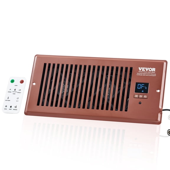 VEVOR Register Booster Fan, Quiet Vent Booster Fan Fits 4 x 10 Register Holes, with Remote Control and Thermostat Control, Adjustable Speed for Heating Cooling Smart Vent, Brown