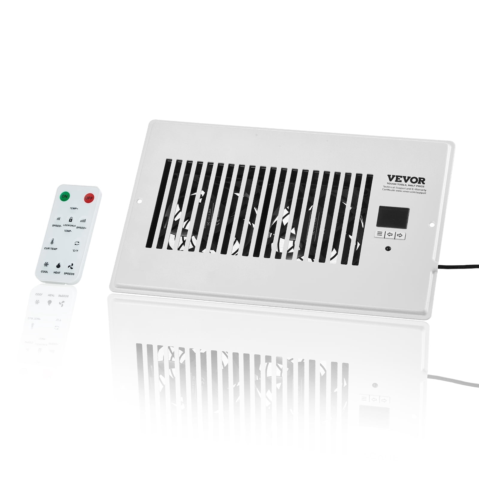 VEVOR Register Booster Fan, Quiet Vent Booster Fan Fits 6 x 10 inch Holes, with Remote Control and Thermostat Control, Adjustable Speed for Heating Cooling Smart Vent, White
