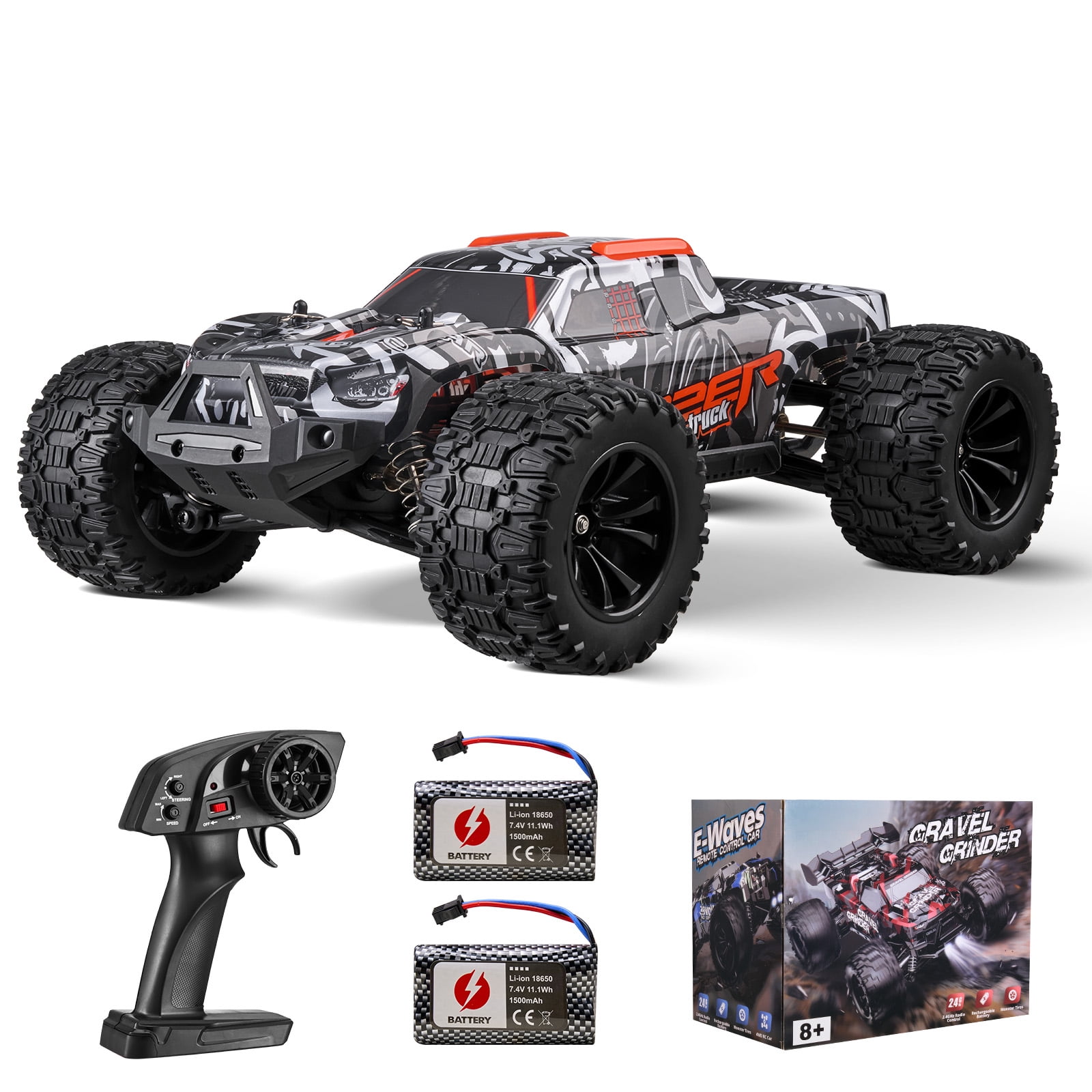 VEVOR Remote Control Car, 1:14 Scale RC Car for Kids, All Terrain 4WD Off-Road Monster Truck with 45° Wheelie & 2 Batteries, 38 km/h High Speed Hobby Racing Car - Ideal Gift for 8+ Years Kids