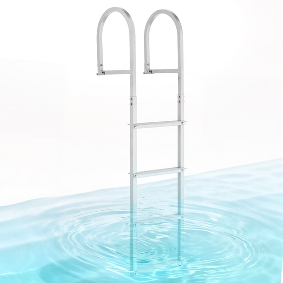 VEVOR Removable Dock Ladder, 4 Steps, Aluminum Alloy Pontoon Boat Swim Ladder, with Non-Slip Wide Steps, 500 lbs Weight Capacity, Quick Release Design, for Lake Swimming, Pool, Boat, Marine Boarding
