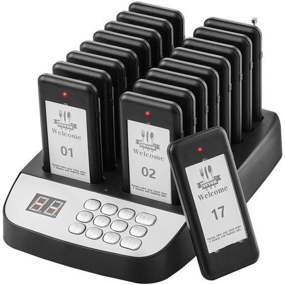 Restaurant Pager System, Wireless 500m Long Range Lineup Waiting Queue Signal, Guest Customer Calling Beepers with Vibration & Flashing, 16 Buzzers for Food Truck, Church, Nursery, Hospital