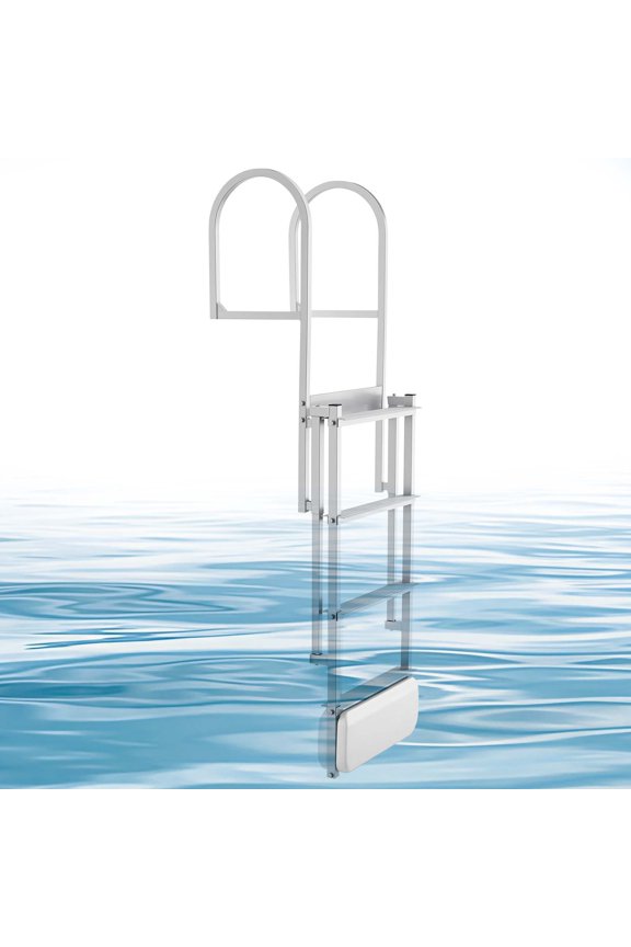 Retractable Dock Ladder, 4 Steps, Aluminum Alloy Pontoon Boat Swim Ladder with Auto-Lift Float, Non-Slip Wide Steps, 500 lbs Weight Capacity, Adjustable Height, for Lake Pool Marine Boarding