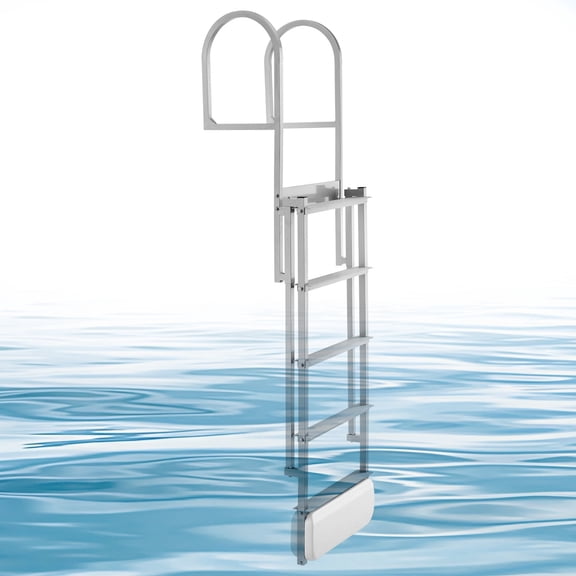 VEVOR Retractable Dock Ladder, 5 Steps, Aluminum Alloy Pontoon Boat Swim Ladder with Auto-Lift Float, Non-Slip Wide Steps, 500 lbs Weight Capacity, Adjustable Height, for Lake Pool Marine Boarding