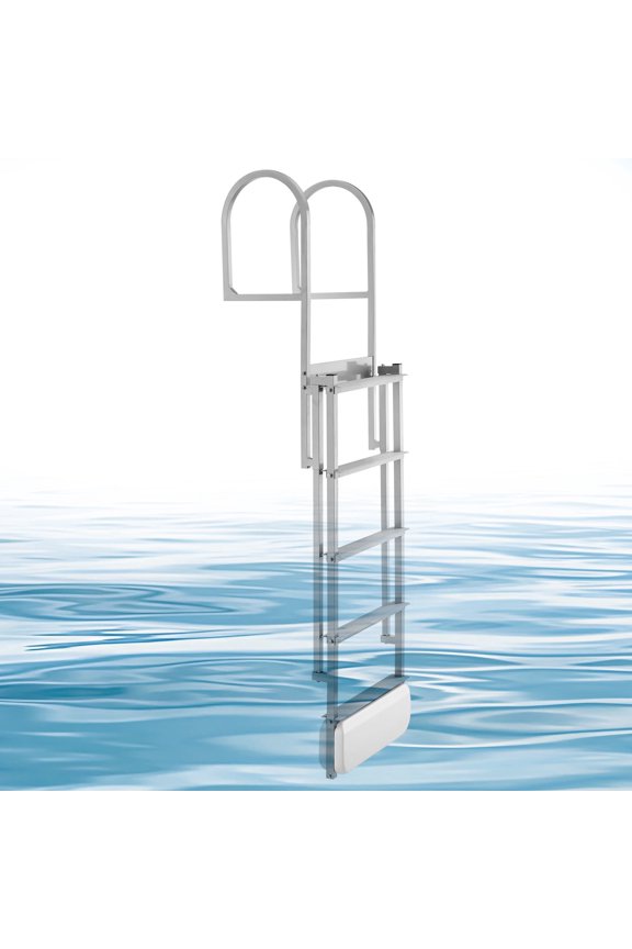 Retractable Dock Ladder, 5 Steps, Aluminum Alloy Pontoon Boat Swim Ladder with Auto-Lift Float, Non-Slip Wide Steps, 500 lbs Weight Capacity, Adjustable Height, for Lake Pool Marine Boarding