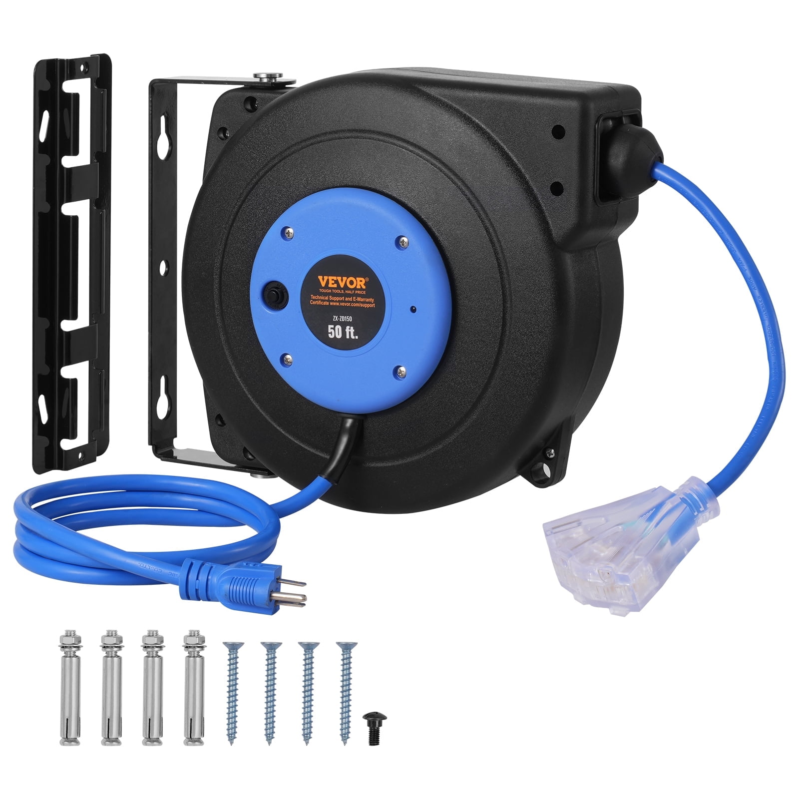VEVOR Retractable Extension Cord Reel, 50 FT, Heavy Duty 14AWG/3C