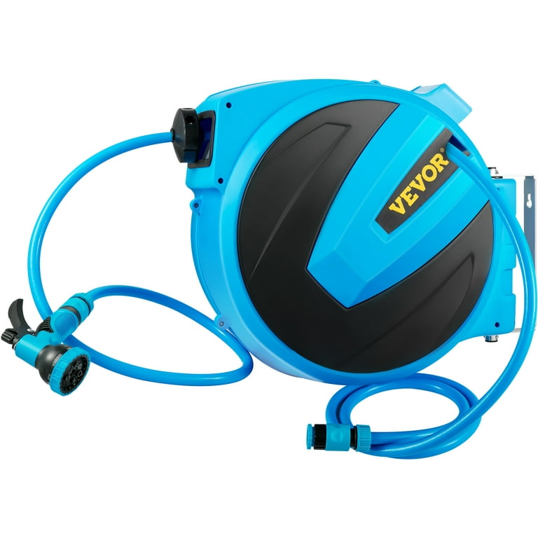 VEVOR Retractable Hose Reel, 5/8 inch x 65 ft, Any Length Lock & Automatic  Rewind Water Hose, Wall Mounted Garden Hose Reel With 180° Swivel Bracket