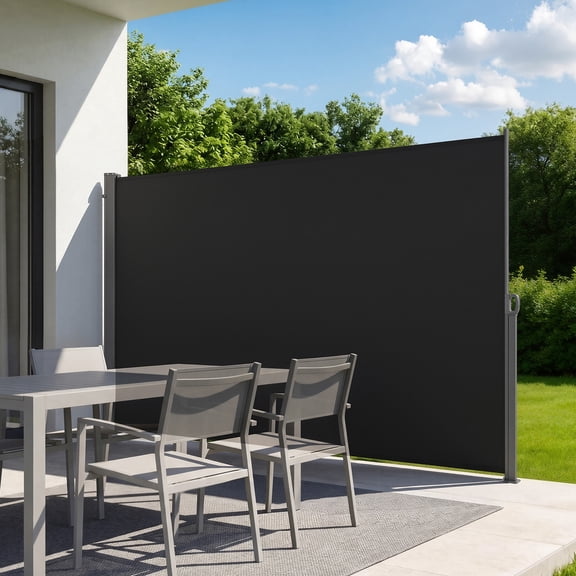VEVOR Retractable Side Awning, 71" x 118" Patio Retractable Side Screen with 180 g/m Polyester Fabric, Waterproof Sunshade Outdoor Privacy Screen Room Divider for Garden, Balcony, Pools, Deck, Black