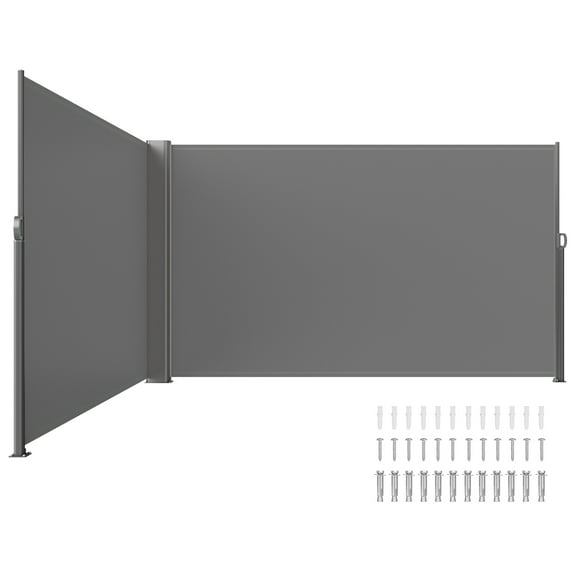 VEVOR Retractable Side Awning, 71''x 236'' Aluminum Outdoor Privacy Screen, 280g Polyester Water-proof Retractable Patio Screen, UV 30+ Room Divider Wind Screen for Patio, Backyard, Balcony, Gray