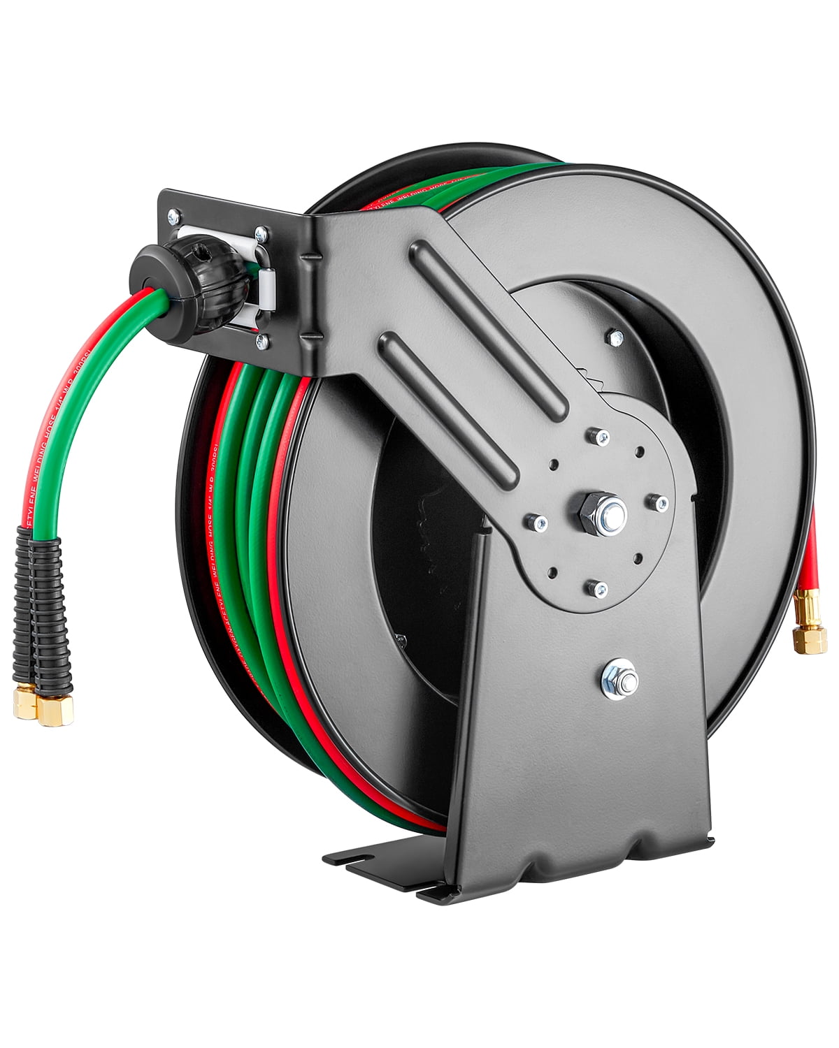 VEVOR Retractable Welding Hose Reel, 1/4-Inch x 50FT Twin Oxygen Acetylene Rubber Hose Max 300PSI - T Grade, Ceiling/Wall Mount Heavy Duty Steel Hose Reel Auto-Rewind, Ideal for Workshops Garages