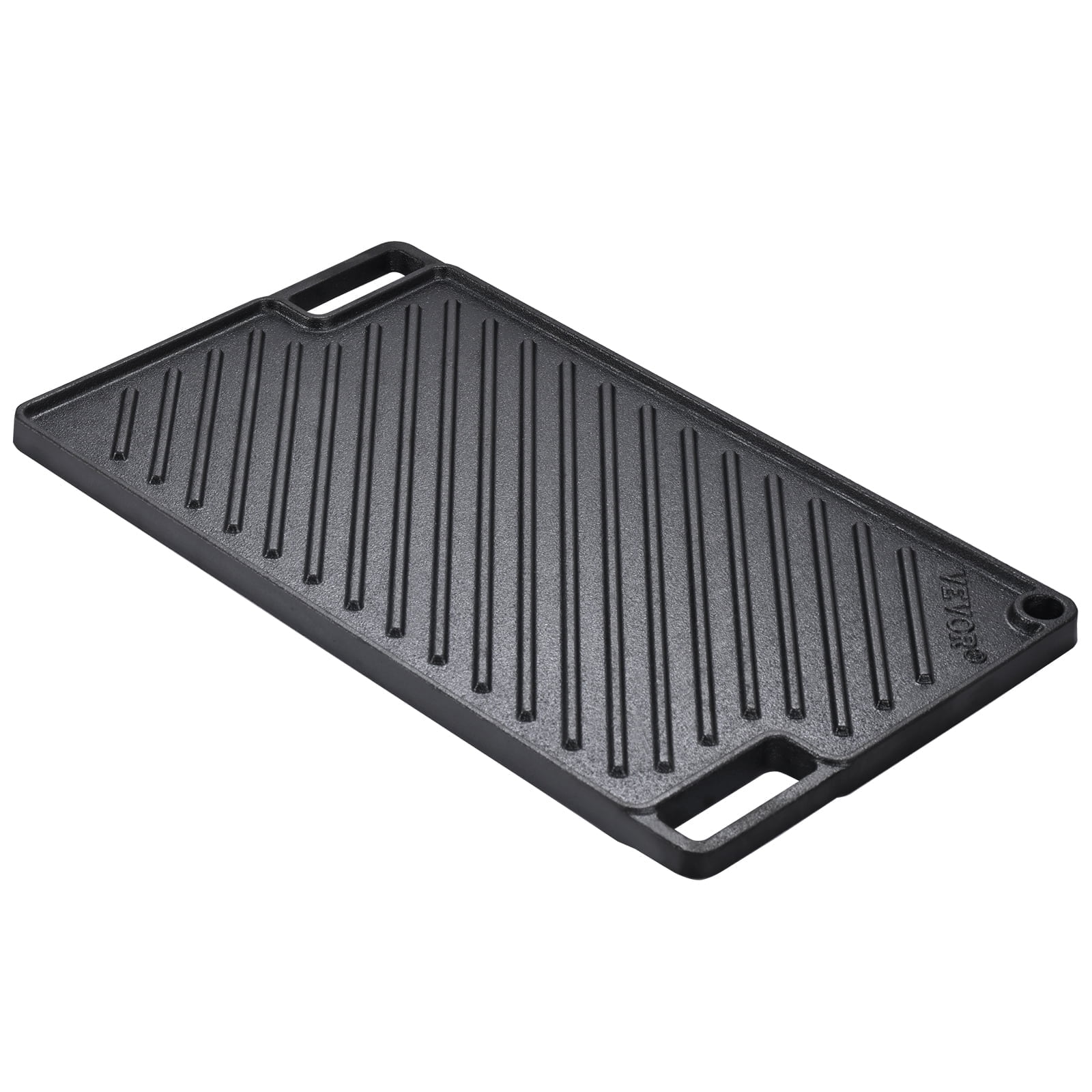 VEVOR Reversible Grill/Griddle, 9.7"x16.7" Pre-Seasoned Cast Iron Griddle, Rectangular Double Burner Griddle Pan, Non-Stick Family Pan Cookware with Handles
