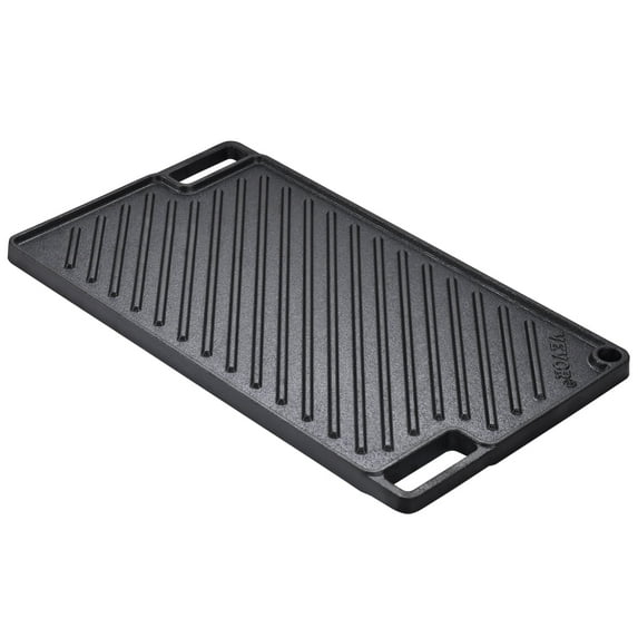 VEVOR Reversible Grill/Griddle, 9.7"x16.7" Pre-Seasoned Cast Iron Griddle, Rectangular Double Burner Griddle Pan, Non-Stick Family Pan Cookware with Handles