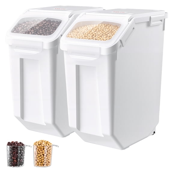 VEVOR Rice Storage Container 2 Pack 32 lbs/5.28 Gallons Dog Food Dispenser, for Kitchen Pantry, 20L x 2 Grain Cereal Flour Ingredient Storage Bin, Pet Food Container with Measuring Cup, Airtight Lid