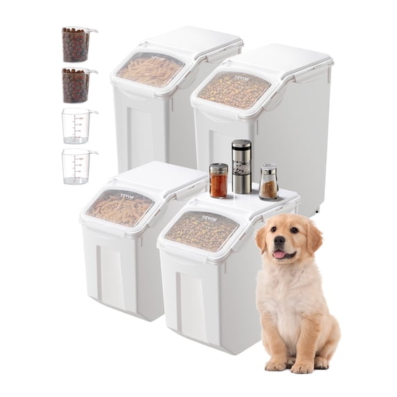 VEVOR White Rice Storage Container 3.5 Gallon and 4.5 Gallon Pet Food Dispenser Bin with Wheels 4 Pack