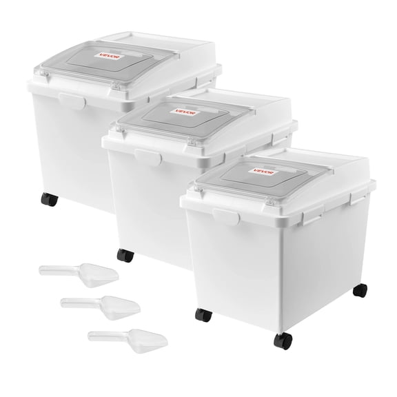 VEVOR Rice Storage Container 3 Pack 74 lbs/10.5 Gallons Dog Food Dispenser, for Kitchen Pantry, 40L x 3 Grain Cereal Flour Ingredient Storage Bin, Pet Food Container with Wheels, Scoop, Airtight Lid