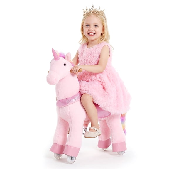 VEVOR Ride On Horse, Riding Pink Unicorn Toys for Kids, No Battery Required, Smooth Wheels with Anti-Roll Stop Ring, Upgraded Raised Seat, Handles, Pedals, 110 lbs Max Load Capacity for Ages 3-8