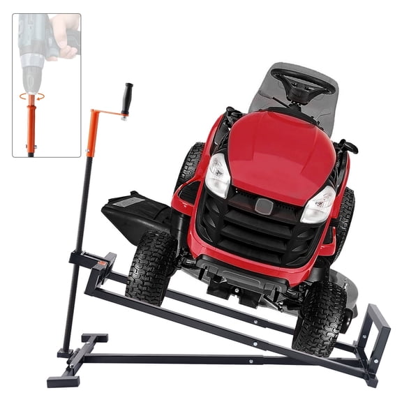 VEVOR Lawn Mower Lift Jack, 880 Lbs Weight Capacity, Telescopic Maintenance Jack with Crank Handle & Power Tool Handle, Foldable Lawn Tractor Lifter for Lawn Mowers and Garden Tractors, Black