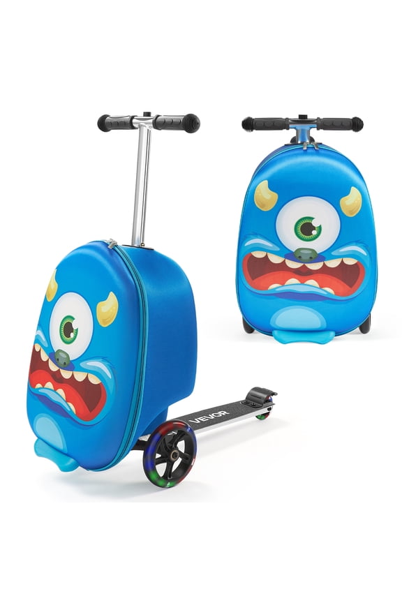 Ride-on Luggage, 20 L Capacity, 20 Inches Kids Scooter Suitcase with Flash PU Wheels, Adjustable Handle & TPR Non-Slip Grip, Foldable & Lightweight Scooter Luggage for Kids Aged 5+, Blue