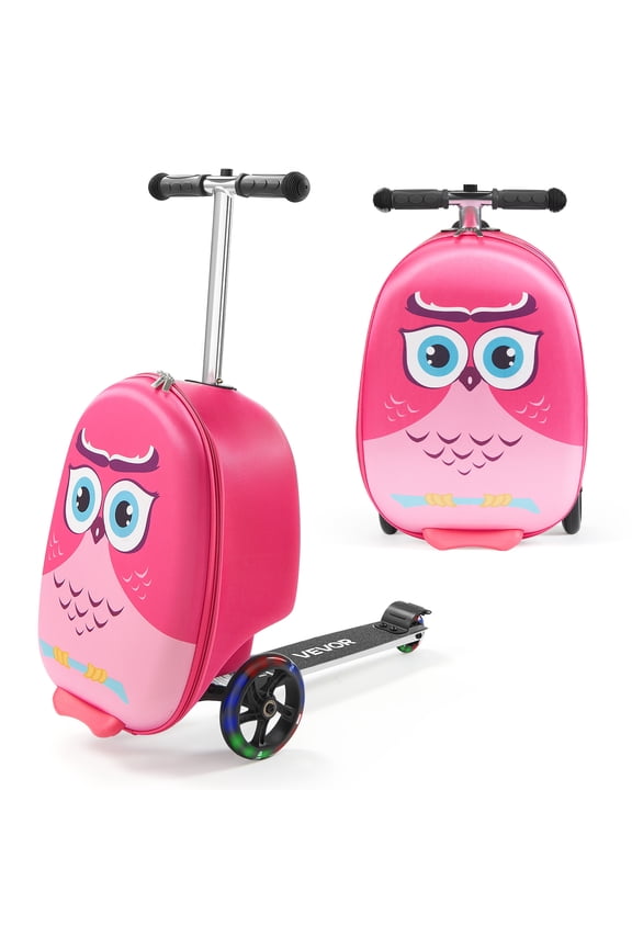 Ride-on Luggage, 20 L Capacity, 20 Inches Kids Scooter Suitcase with Flash PU Wheels, Adjustable Handle & TPR Non-Slip Grip, Foldable & Lightweight Scooter Luggage for Kids Aged 5+, Pink