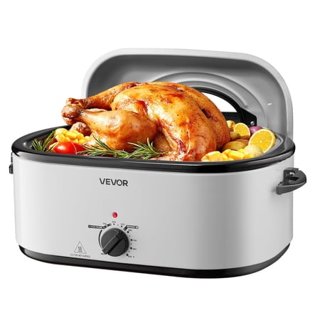 VEVOR Roaster Oven, 26QT Electric Roasting Pan,150-450? Adjustable Temperature Fast-Cooking Turkey Roaster with Cool-Touch Handle, Visible Self-Basting Lid, Defrost & Warm Function, Fits 30lb Turkey
